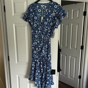 Max Studio Floral Blue Wrap Dress - Small